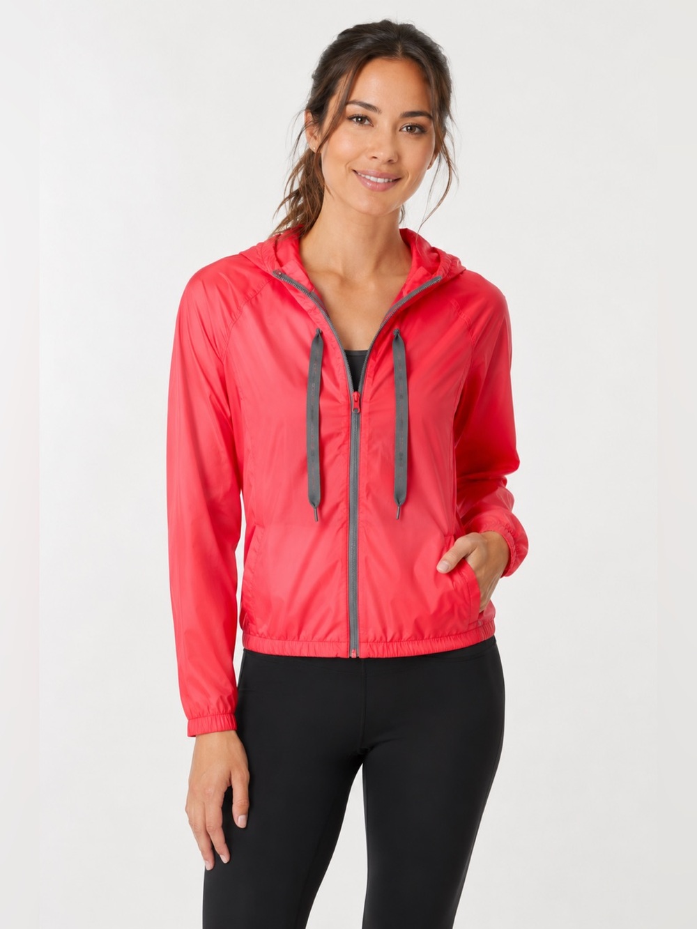 ZYIA Vibrant Windbreaker Jacket Coral Pink Lightweight Hooded Activewear - Picture 1 of 12